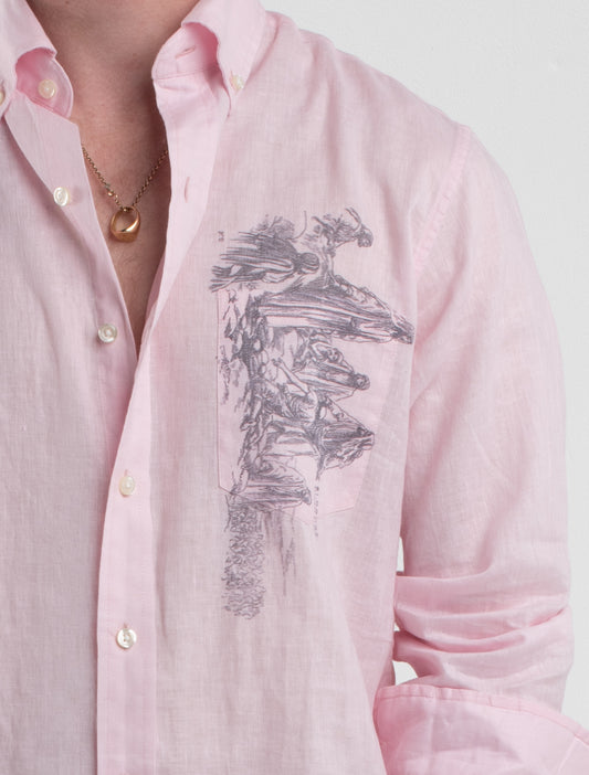 FIVE LOAVES - graphic pink linen shirt