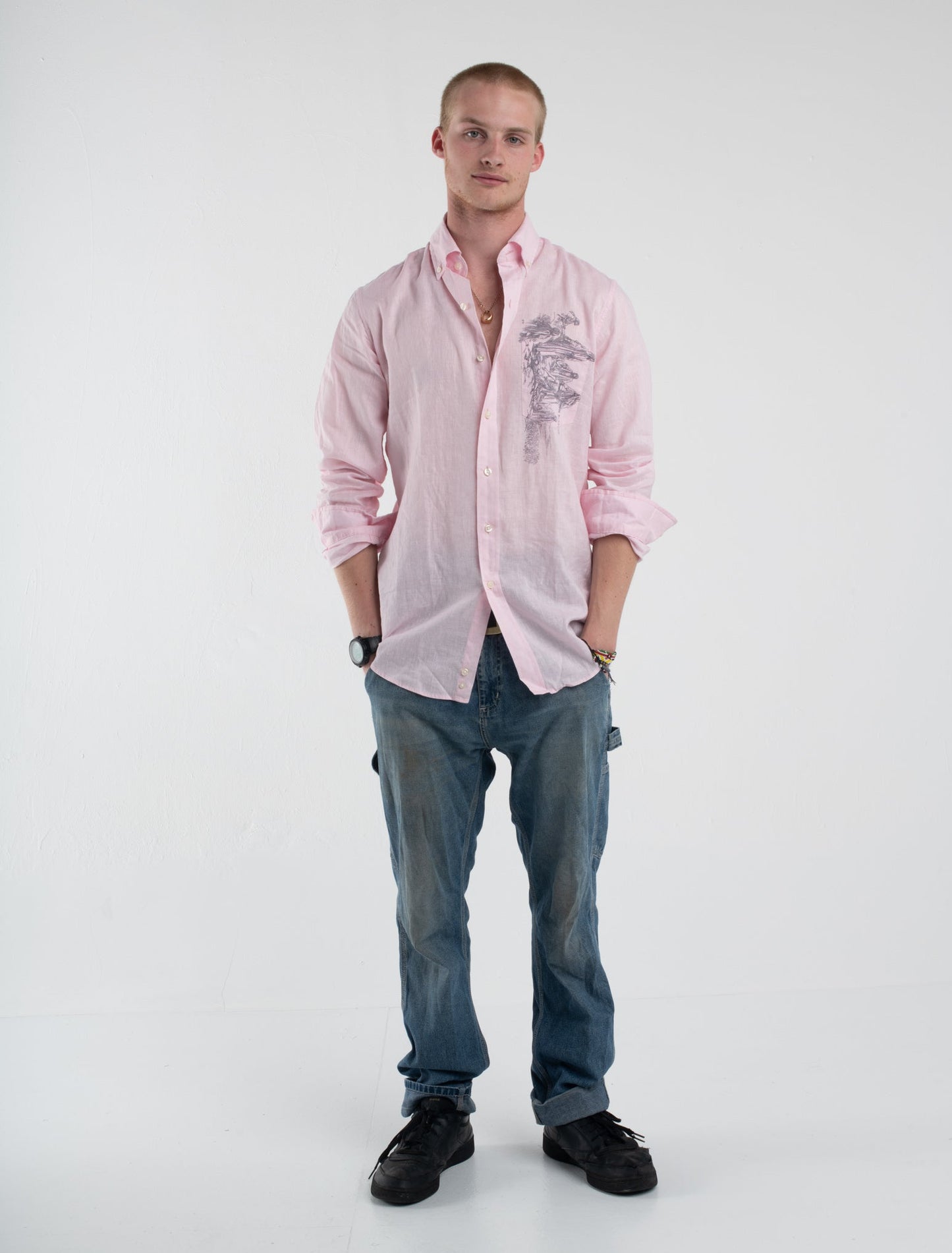 FIVE LOAVES pink linen shirt